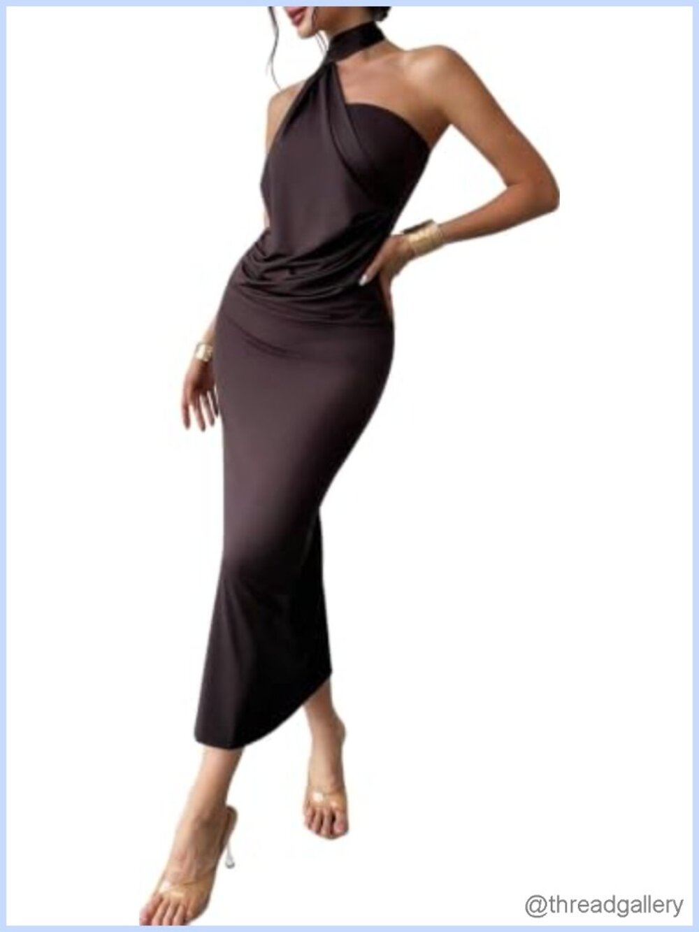 Sleeveless One Shoulder Backless Ruched Bodycon Long Dress